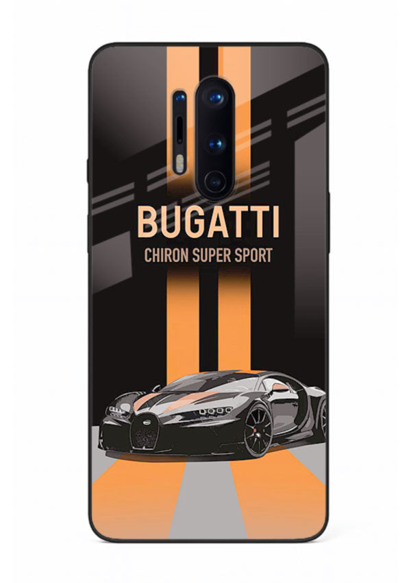 Bugatti hypercar with dual racing stripes in bold luxury design layout for OnePlus 8 Pro