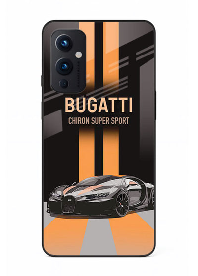 Bugatti hypercar with dual racing stripes in bold luxury design layout for OnePlus 9 Pro