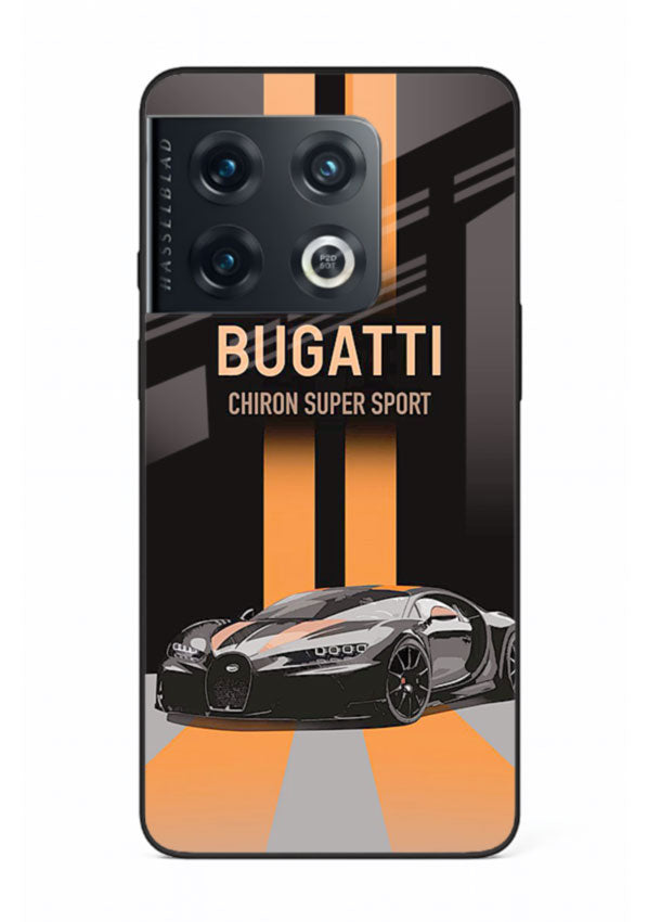 Bugatti hypercar with dual racing stripes in bold luxury design layout for OnePlus 10 Pro