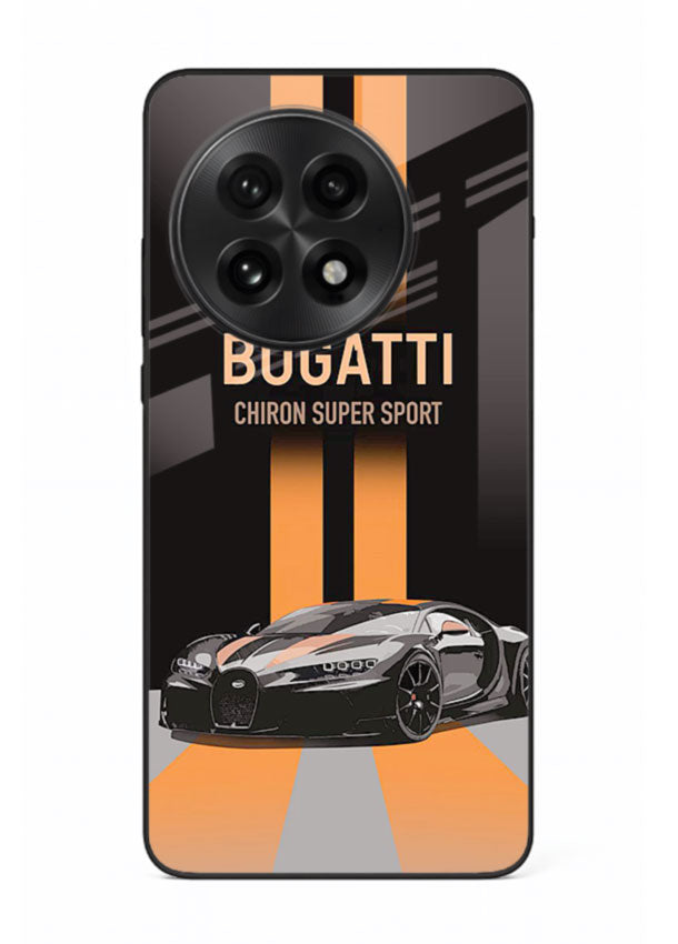 Bugatti hypercar with dual racing stripes in bold luxury design layout for OnePlus 13
