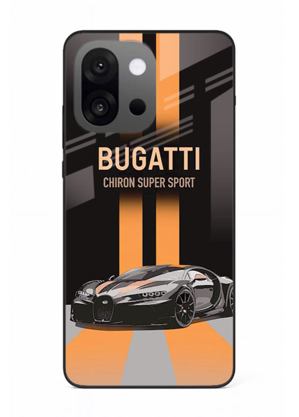 Bugatti hypercar with dual racing stripes in bold luxury design layout for OnePlus 13s