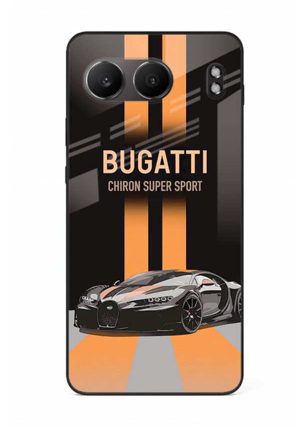 Bugatti hypercar with dual racing stripes in bold luxury design layout for OnePlus Nord 4