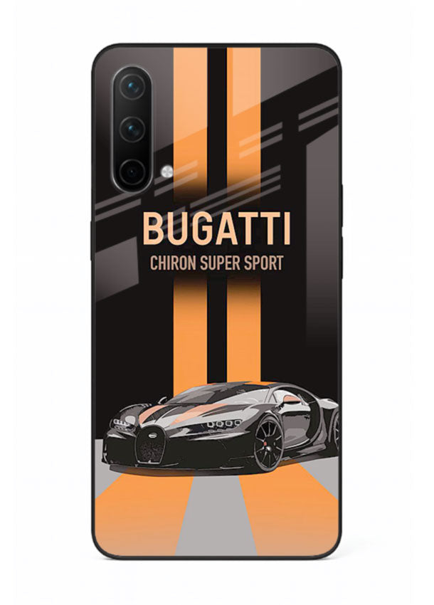 Bugatti hypercar with dual racing stripes in bold luxury design layout for OnePlus Nord CE 5G