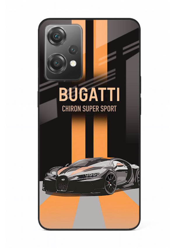 Bugatti hypercar with dual racing stripes in bold luxury design layout for OnePlus Nord CE2 Lite 5G