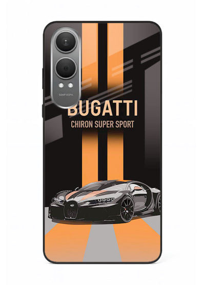 Bugatti hypercar with dual racing stripes in bold luxury design layout for OnePlus Nord CE4 Lite