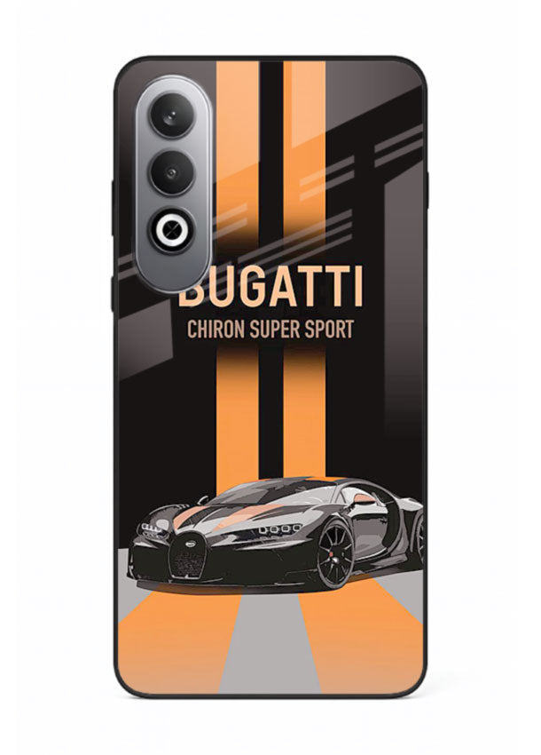 Bugatti hypercar with dual racing stripes in bold luxury design layout for OnePlus Nord CE4