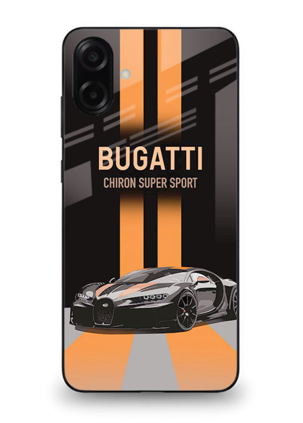 Bugatti hypercar with dual racing stripes in bold luxury design layout for Samsung M13 5G