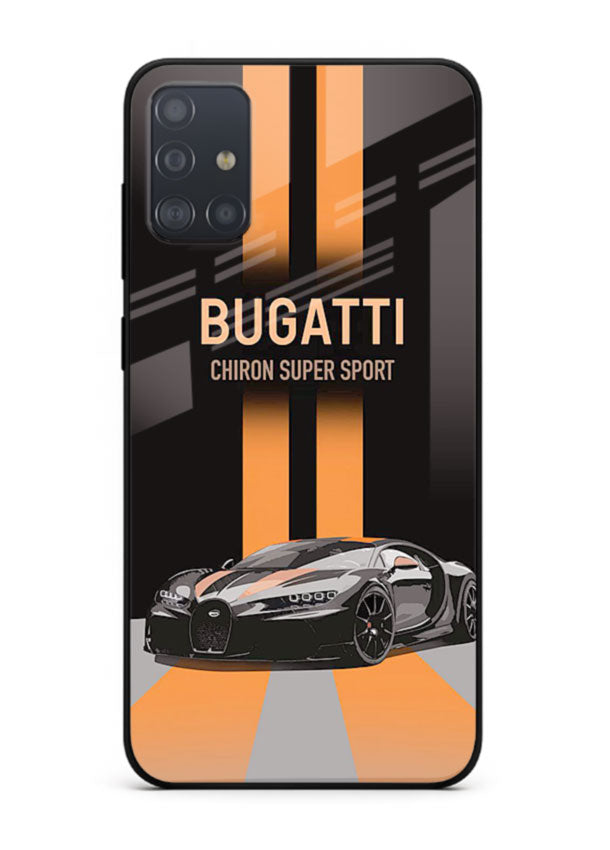 Bugatti hypercar with dual racing stripes in bold luxury design layout for Samsung A71