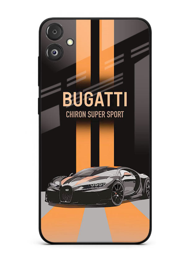 Bugatti hypercar with dual racing stripes in bold luxury design layout for Samsung F14 5G
