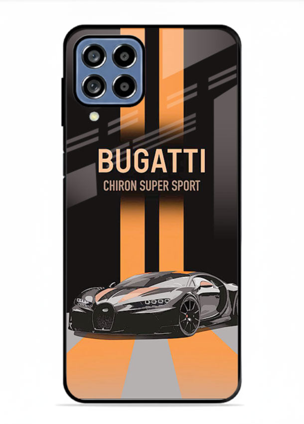 Bugatti hypercar with dual racing stripes in bold luxury design layout for Samsung M53 5G
