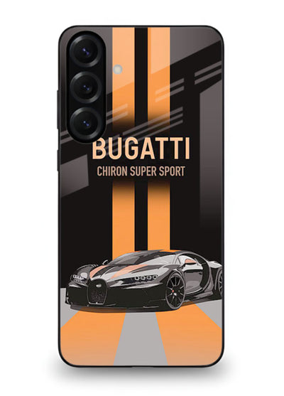 Bugatti hypercar with dual racing stripes in bold luxury design layout for Samsung S25