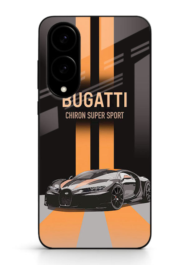 Bugatti hypercar with dual racing stripes in bold luxury design layout for Samsung S25 Edge