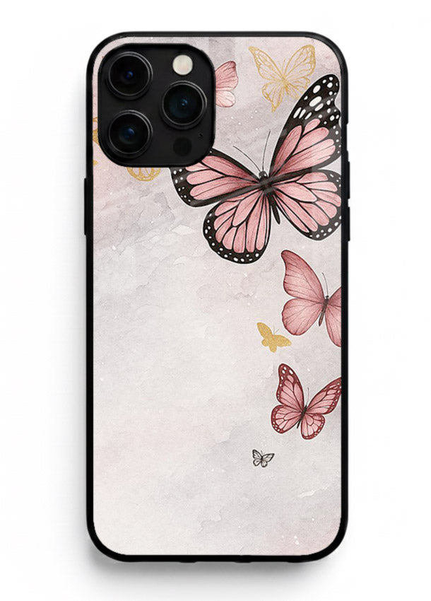 Chalk butterfly artwork on iphone 15 pro max glass back cover with playful hand-drawn look.