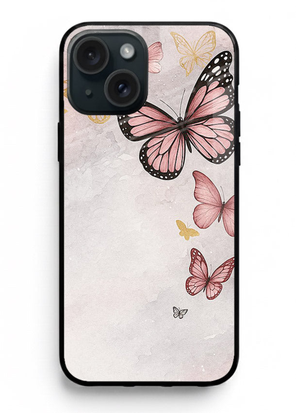 Chalk butterfly artwork on iphone 14 plus glass back cover with playful hand-drawn look.