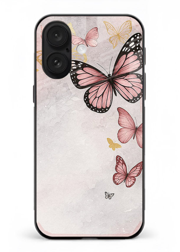 Chalk butterfly artwork on iphone 16 glass back cover with playful hand-drawn look.