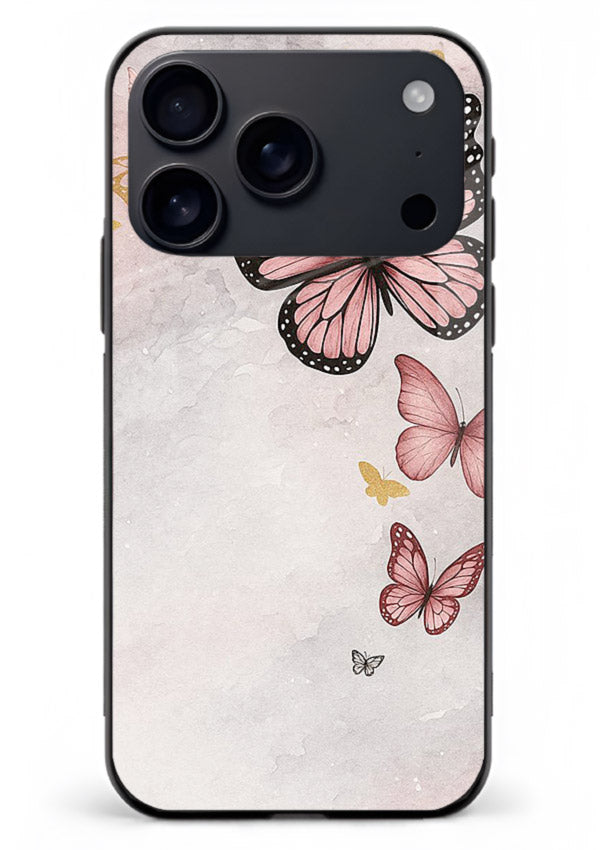 Chalk butterfly artwork on iphone 18 pro max glass back cover with playful hand-drawn look.