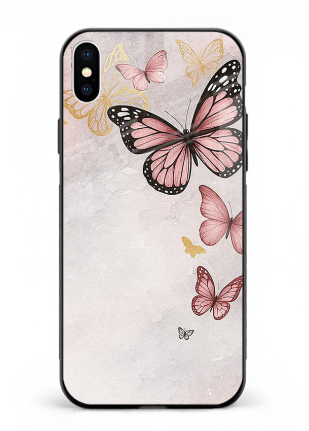 Chalk butterfly artwork on iphone xs max glass back cover with playful hand-drawn look.