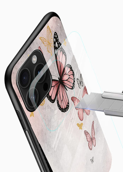 Chalk butterfly artwork on glossy vibrant premium glass back cover with playful hand-drawn look. - Angle Blade