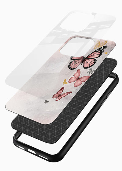 Chalk butterfly artwork on glossy vibrant premium glass back cover with playful hand-drawn look. - Angle Layers