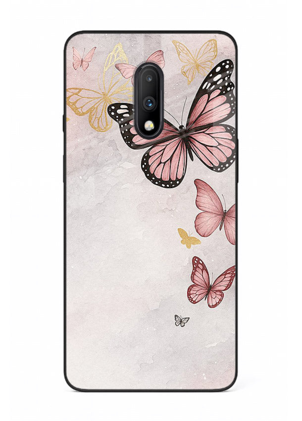 Chalk butterfly artwork on OnePlus 7 glass back cover with playful hand-drawn look.
