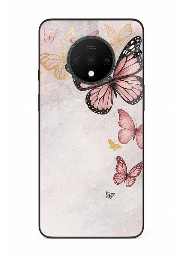 Chalk butterfly artwork on OnePlus 7T glass back cover with playful hand-drawn look.