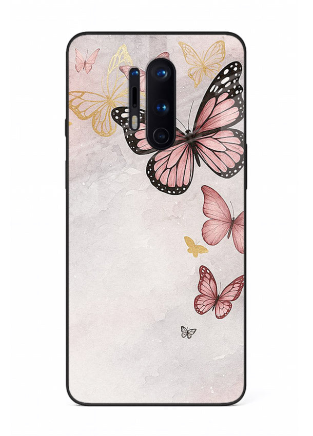 Chalk butterfly artwork on OnePlus 8 Pro glass back cover with playful hand-drawn look.