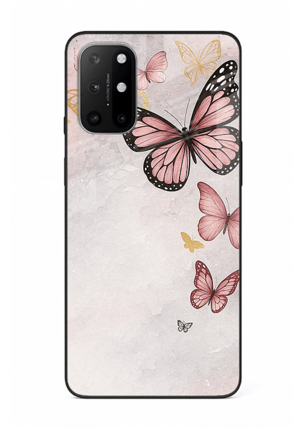 Chalk butterfly artwork on OnePlus 8T glass back cover with playful hand-drawn look.