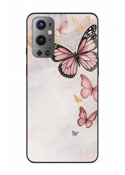 Chalk butterfly artwork on OnePlus 9 glass back cover with playful hand-drawn look.