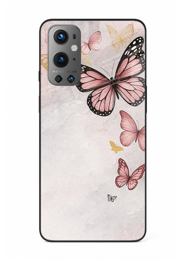 Chalk butterfly artwork on OnePlus 9 glass back cover with playful hand-drawn look.