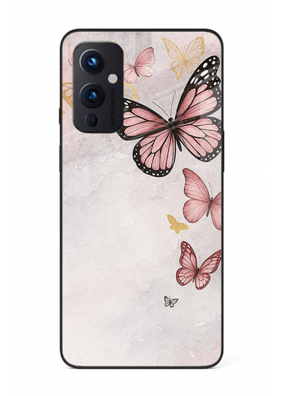 Chalk butterfly artwork on OnePlus 9 Pro glass back cover with playful hand-drawn look.