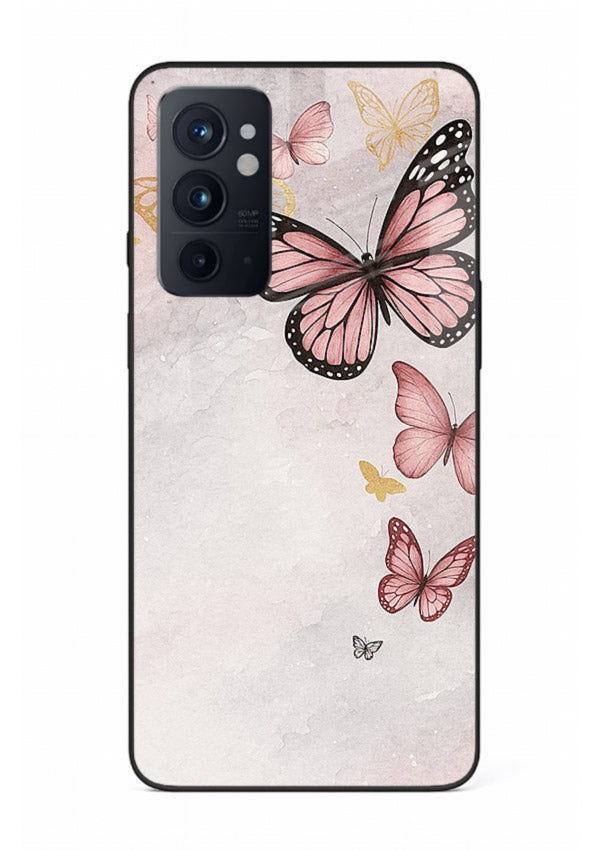 Chalk butterfly artwork on OnePlus 9RT glass back cover with playful hand-drawn look.