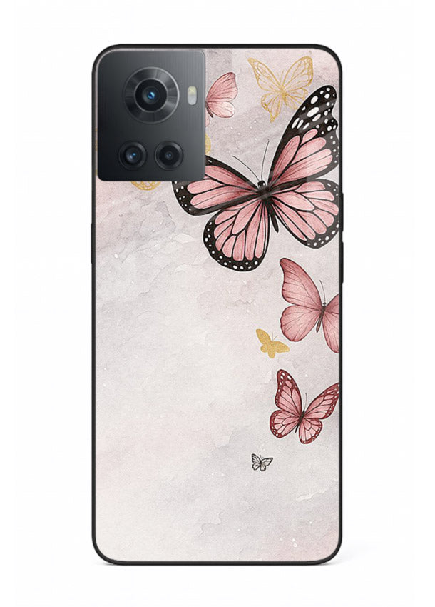 Chalk butterfly artwork on OnePlus 10R glass back cover with playful hand-drawn look.