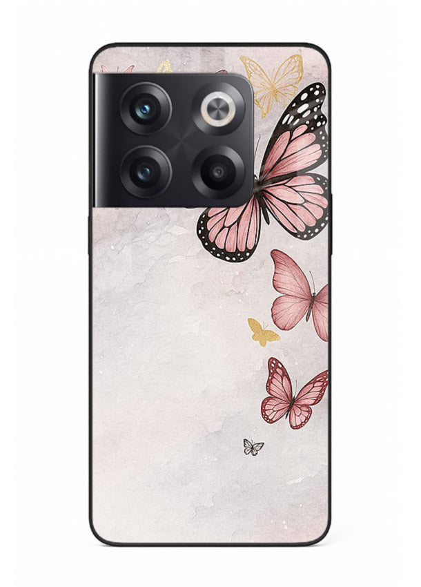 Chalk butterfly artwork on OnePlus 10T glass back cover with playful hand-drawn look.