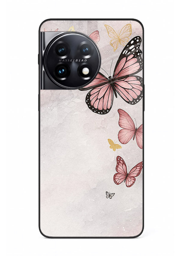 Chalk butterfly artwork on OnePlus 11R glass back cover with playful hand-drawn look.
