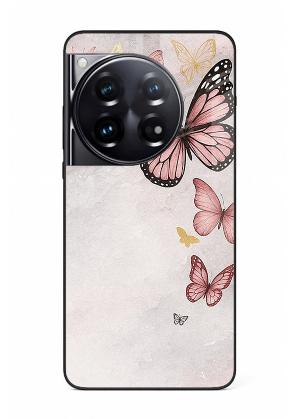 Chalk butterfly artwork on OnePlus 12 glass back cover with playful hand-drawn look.