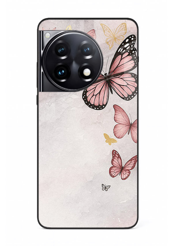 Chalk butterfly artwork on OnePlus 12R glass back cover with playful hand-drawn look.