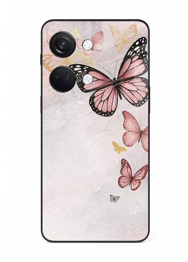 Chalk butterfly artwork on OnePlus Nord 3 glass back cover with playful hand-drawn look.