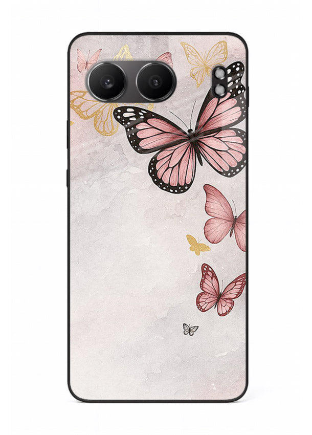 Chalk butterfly artwork on OnePlus Nord 4 glass back cover with playful hand-drawn look.