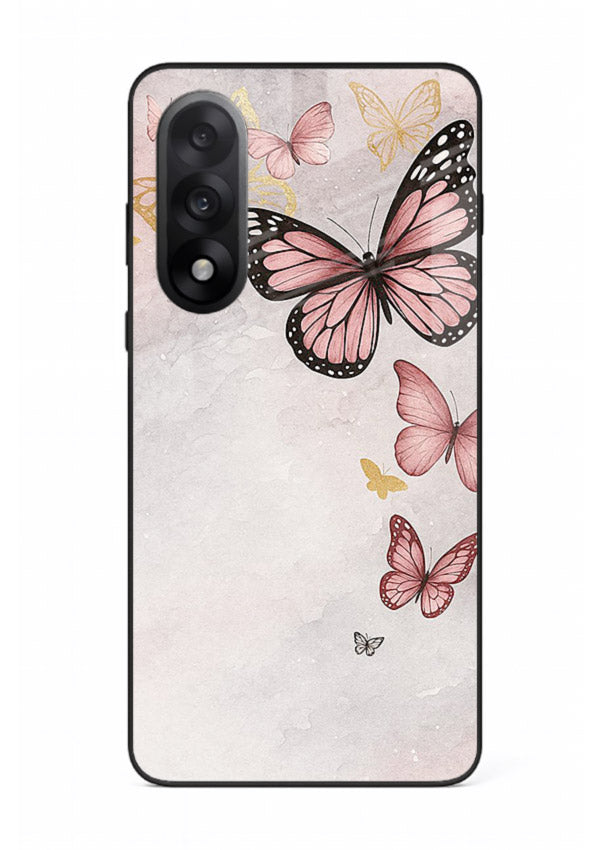 Chalk butterfly artwork on OnePlus Nord 5 glass back cover with playful hand-drawn look.