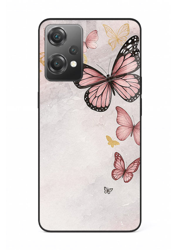 Chalk butterfly artwork on OnePlus Nord CE2 Lite 5G glass back cover with playful hand-drawn look.