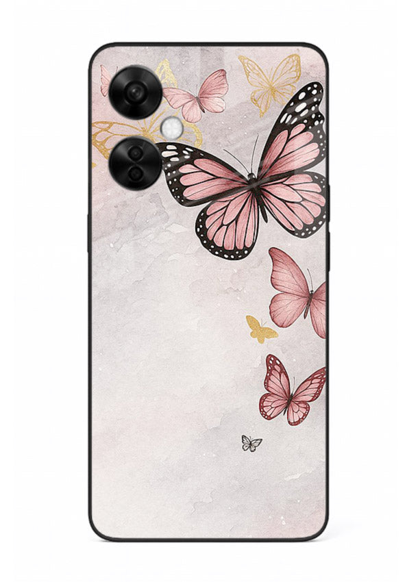 Chalk butterfly artwork on OnePlus Nord CE3 Lite glass back cover with playful hand-drawn look.