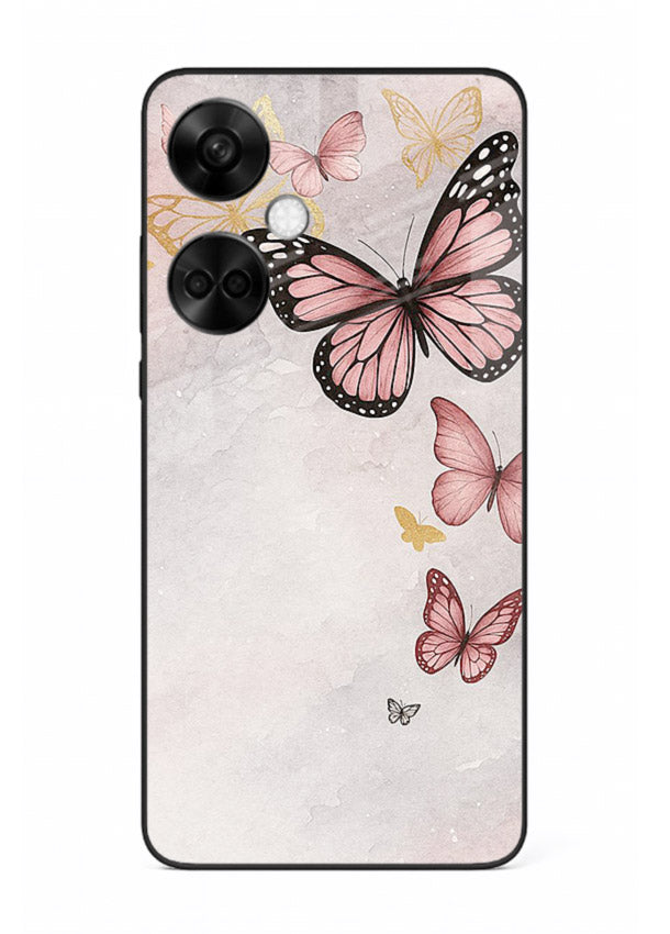Chalk butterfly artwork on OnePlus Nord CE3 glass back cover with playful hand-drawn look.