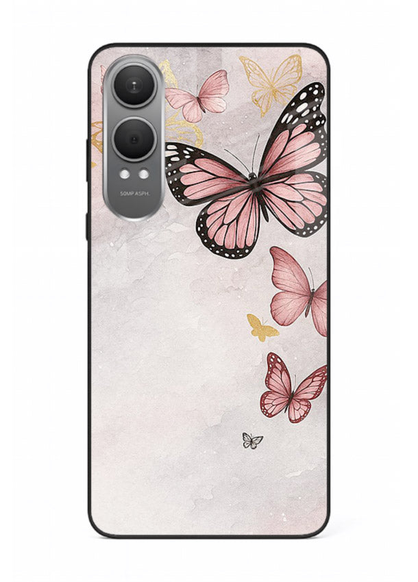 Chalk butterfly artwork on OnePlus Nord CE4 Lite glass back cover with playful hand-drawn look.