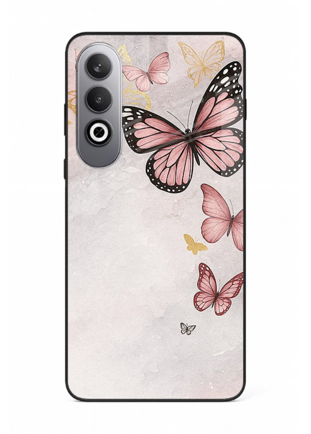 Chalk butterfly artwork on OnePlus Nord CE4 glass back cover with playful hand-drawn look.