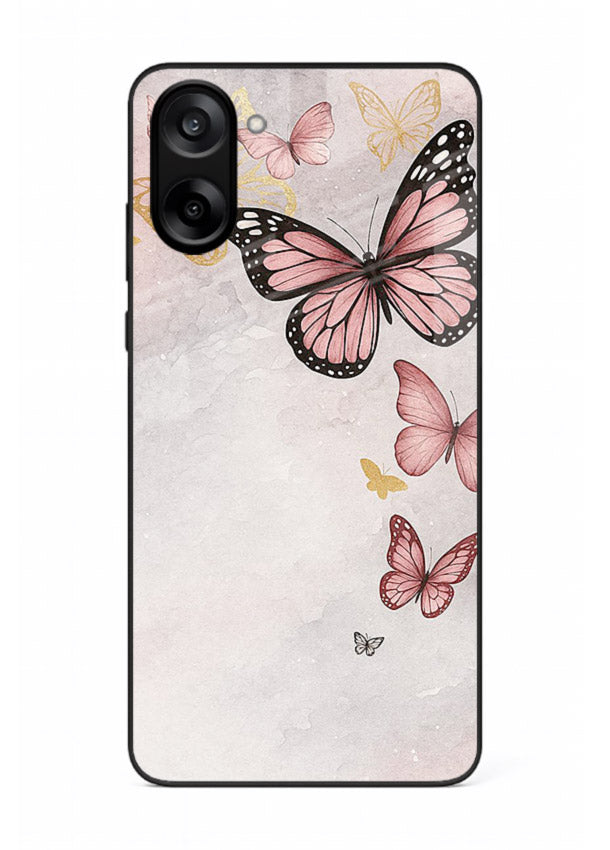 Chalk butterfly artwork on OnePlus Nord CE5 glass back cover with playful hand-drawn look.