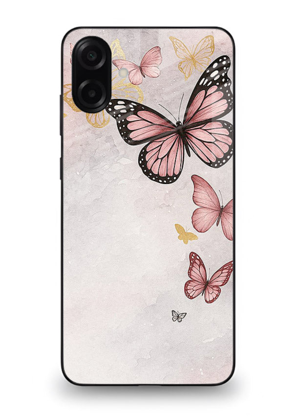 Chalk butterfly artwork on Samsung A07 4G glass back cover with playful hand-drawn look.
