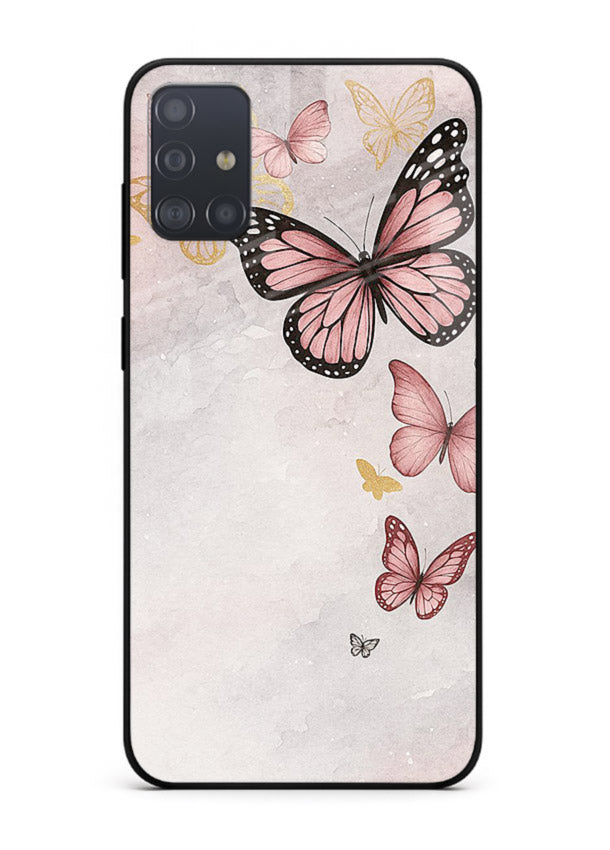 Chalk butterfly artwork on Samsung A71 glass back cover with playful hand-drawn look.