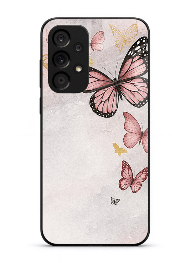 Chalk butterfly artwork on Samsung M32 5G glass back cover with playful hand-drawn look.