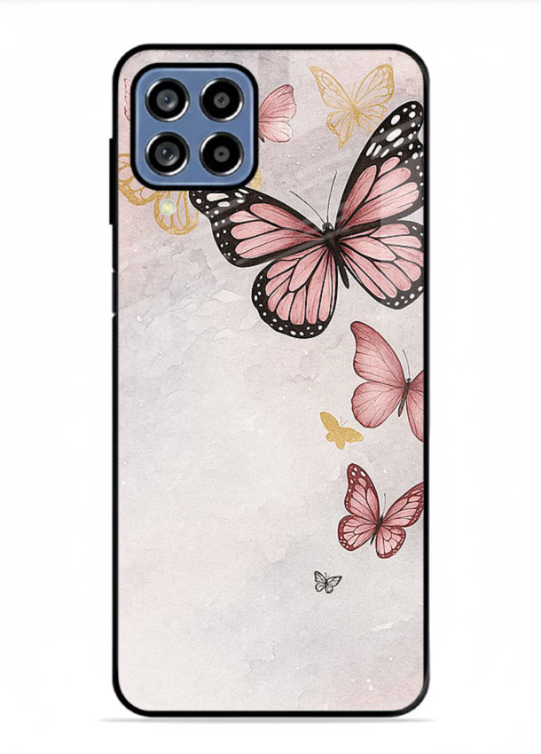 Chalk butterfly artwork on Samsung M53 5G glass back cover with playful hand-drawn look.