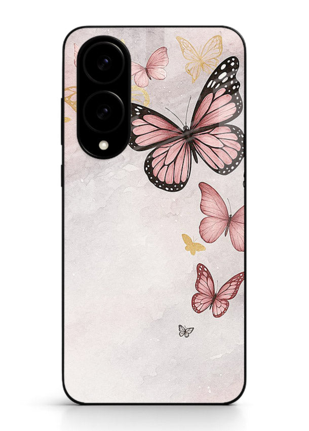 Chalk butterfly artwork on Samsung S25 Edge glass back cover with playful hand-drawn look.